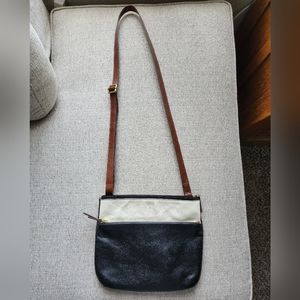 Fossil Black, White and Brown Pebble Leather Fiona Crossbody Purse